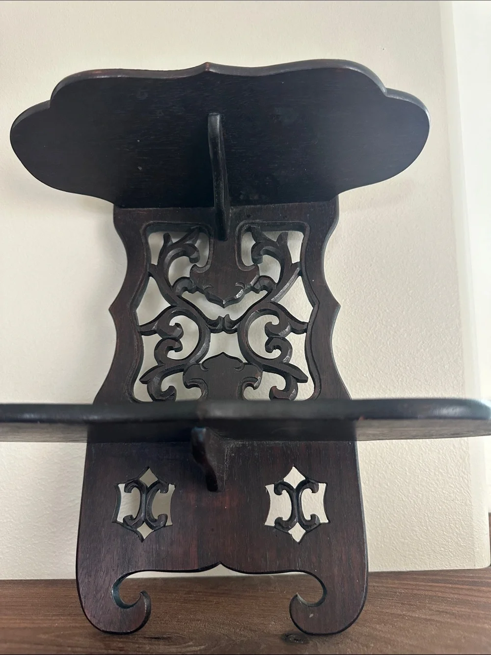 Vintage Victorian Carved Dark Wood Wall Shelf - Decorative Two-Tier Display